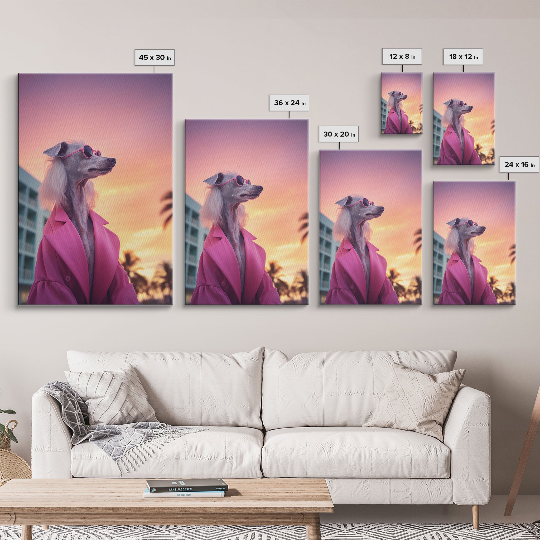 Afghan Hound Wall Print, Dog Wall Art, Dog Sunglasses, Dog In Pink Suit, Funny Art, Framed Wall Art, Framed Canvas, Wall Print, Wall Canvas