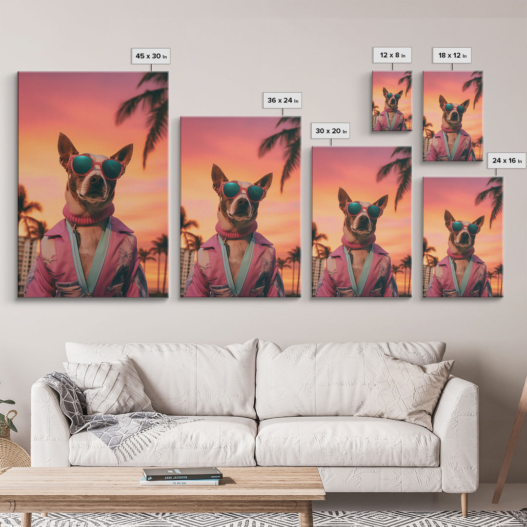 Chihuahua Wall Print, Dog Print, Dog Sunglasses, Dog In Pink Tracksuit, Funny Art, Framed Wall Art, Framed Canvas, Wall Print, Wall Canvas