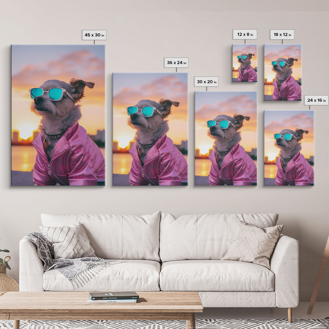 Shih Tzu Wall Print, Dog Print, Dog Sunglasses, Dog In Pink Tracksuit, Funny Art, Framed Wall Art, Framed Canvas, Wall Print, Wall Canvas