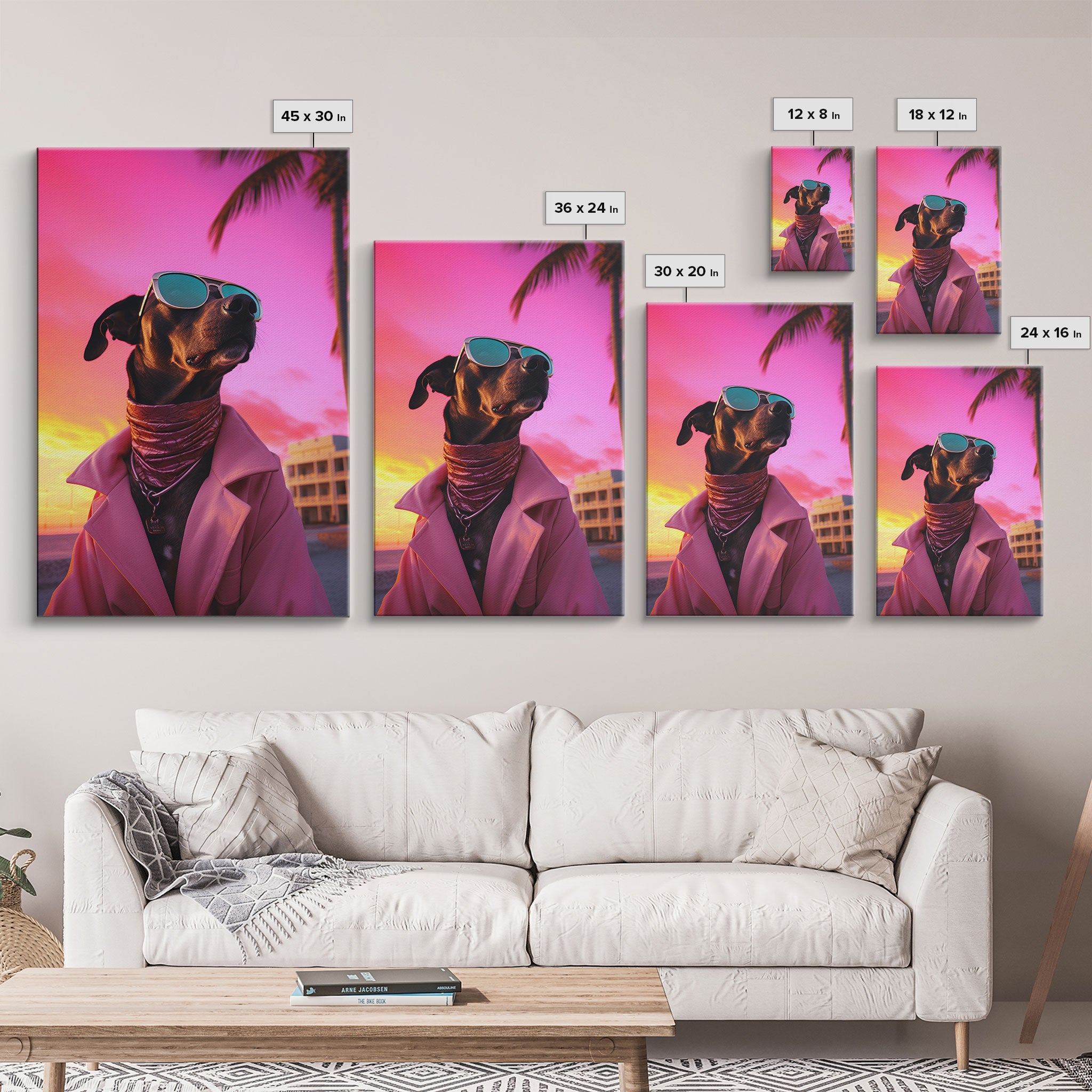 Pinscher Wall Print, Dog Print, Dog Sunglasses, Dog In Pink Suit, Funny Art, Framed Wall Art, Framed Canvas, Wall Print, Wall Canvas