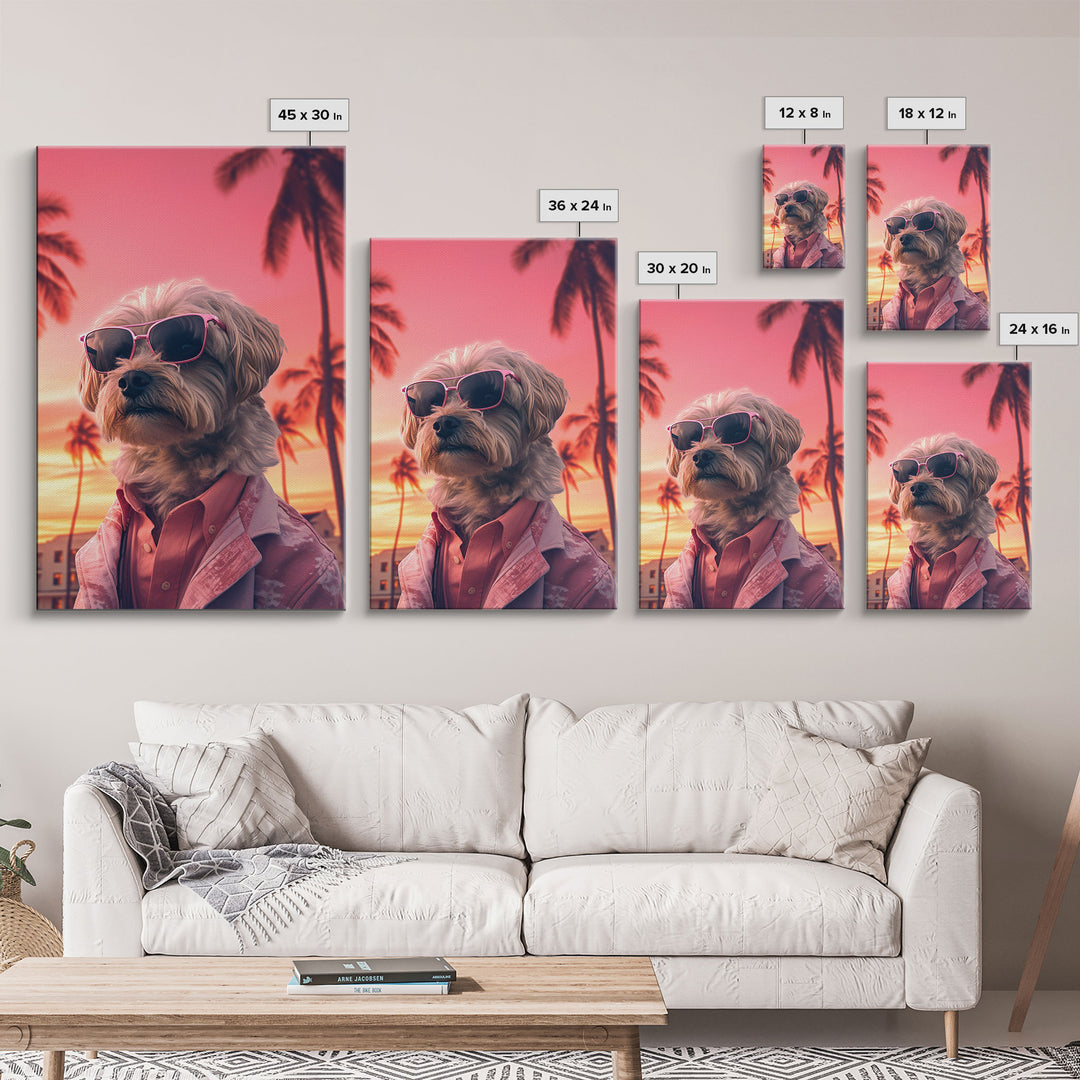 Shih Tzu Wall Print, Dog Portrait, Dog Sunglasses, Dog In Pink Suit, Dog Art Print, Framed Wall Art, Framed Canvas, Wall Print, Wall Canvas