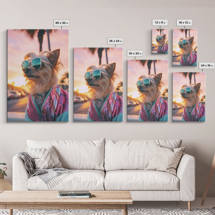 Yorkshire Terrier In Sunglasses Pink Suit Wall Print, Dog Portrait, Dog Art Print, Framed Wall Art, Framed Canvas, Wall Print, Wall Canvas