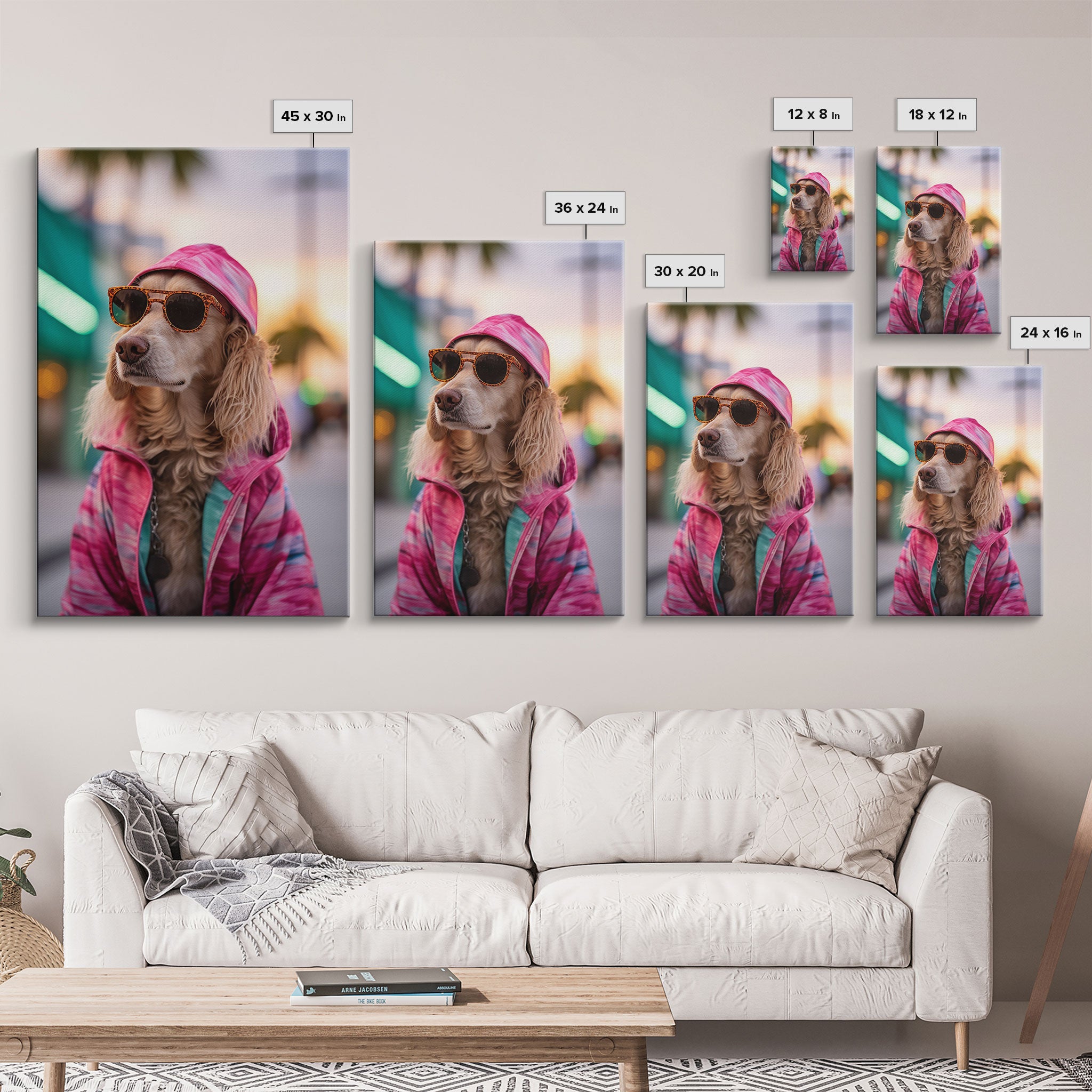 Cocker Spaniel In Sunglasses Pink Shirt Wall Print, Dog Portrait, Dog Art Print, Framed Wall Art, Framed Canvas, Wall Print, Wall Canvas