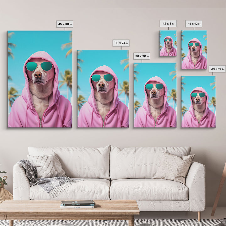 Labrador In Pink Hoodie Sunglasses Wall Print, Dog Portrait, Dog Art Print, Framed Wall Art, Framed Canvas, Wall Print, Wall Canvas