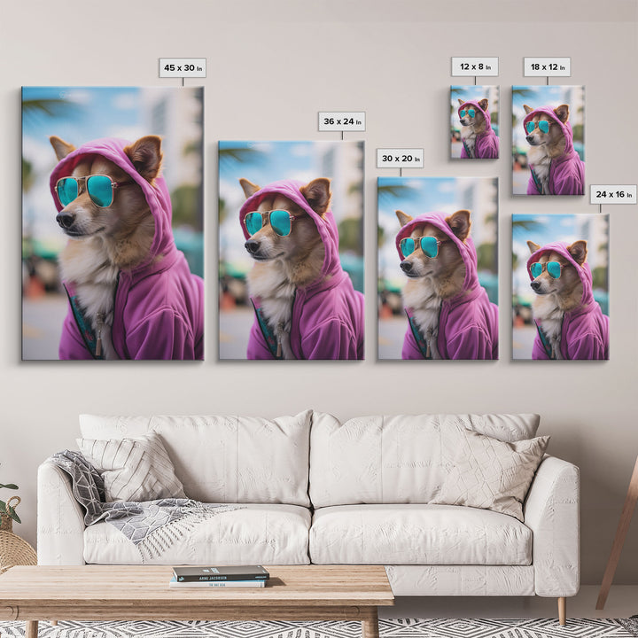 Corgi Pink Hoodie Wall Print, Animal Wall Art, Dog Portrait, Dog Art Print, Framed Wall Art, Framed Canvas, Wall Print, Wall Canvas