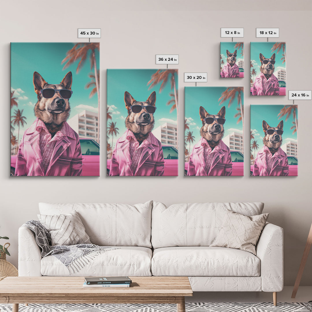 German Shepherd Pink Suit Wall Print, Animal Wall Art, Dog Portrait, Dog Art Print, Framed Wall Art, Framed Canvas, Wall Print, Wall Canvas