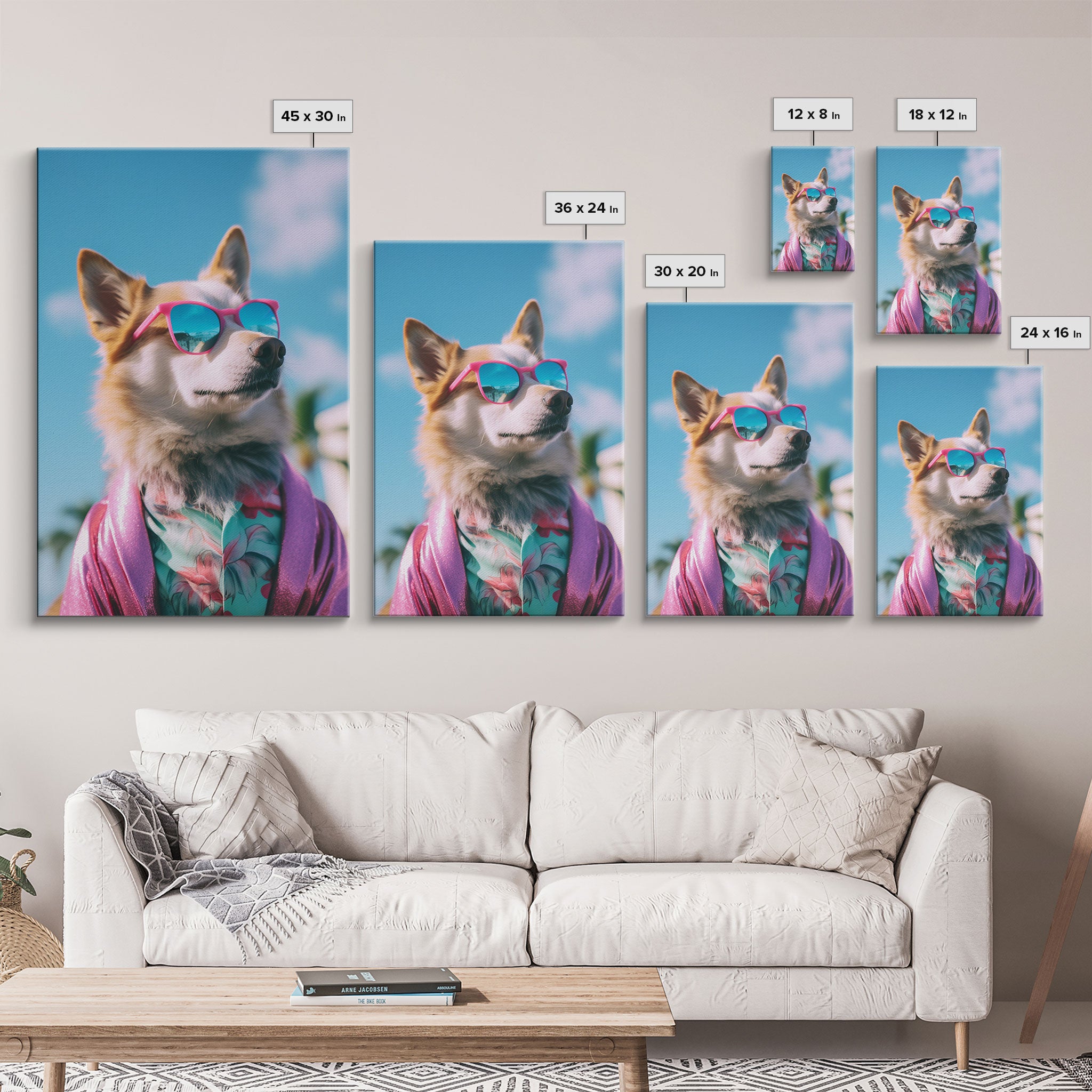 Corgi In Pink Suit Sunglasses Wall Print, Animal Print, Dog Portrait, Dog Art Print, Framed Wall Art, Framed Canvas, Wall Print, Wall Canvas