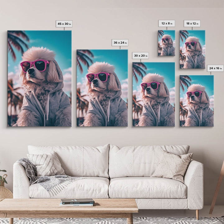 Poodle In Grey Hoodie Sunglasses Wall Print, Dog Art Print, Dog Portrait, Dog Print, Framed Wall Art, Framed Canvas, Wall Print, Wall Canvas