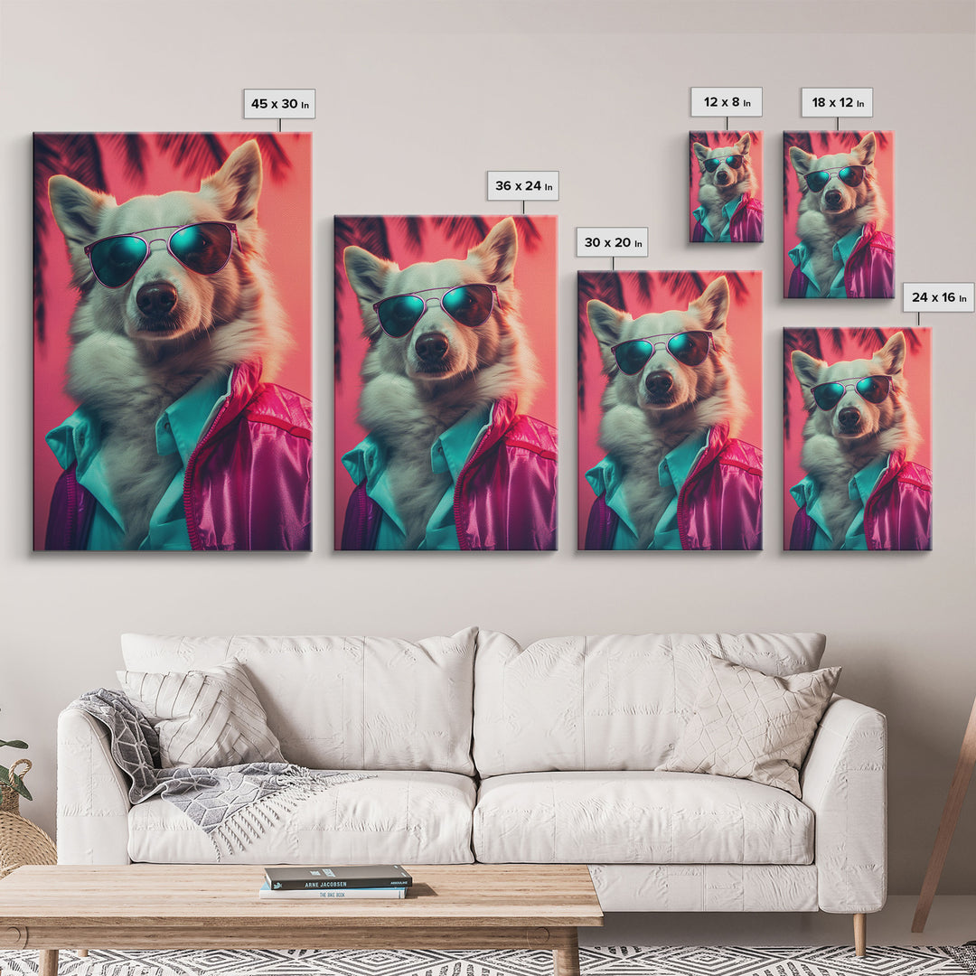 Corgi In Pink Suit Sunglasses Wall Print, Dog Décor, Dog Art Print, Dog Portrait, Framed Wall Art, Framed Canvas, Wall Print, Wall Canvas