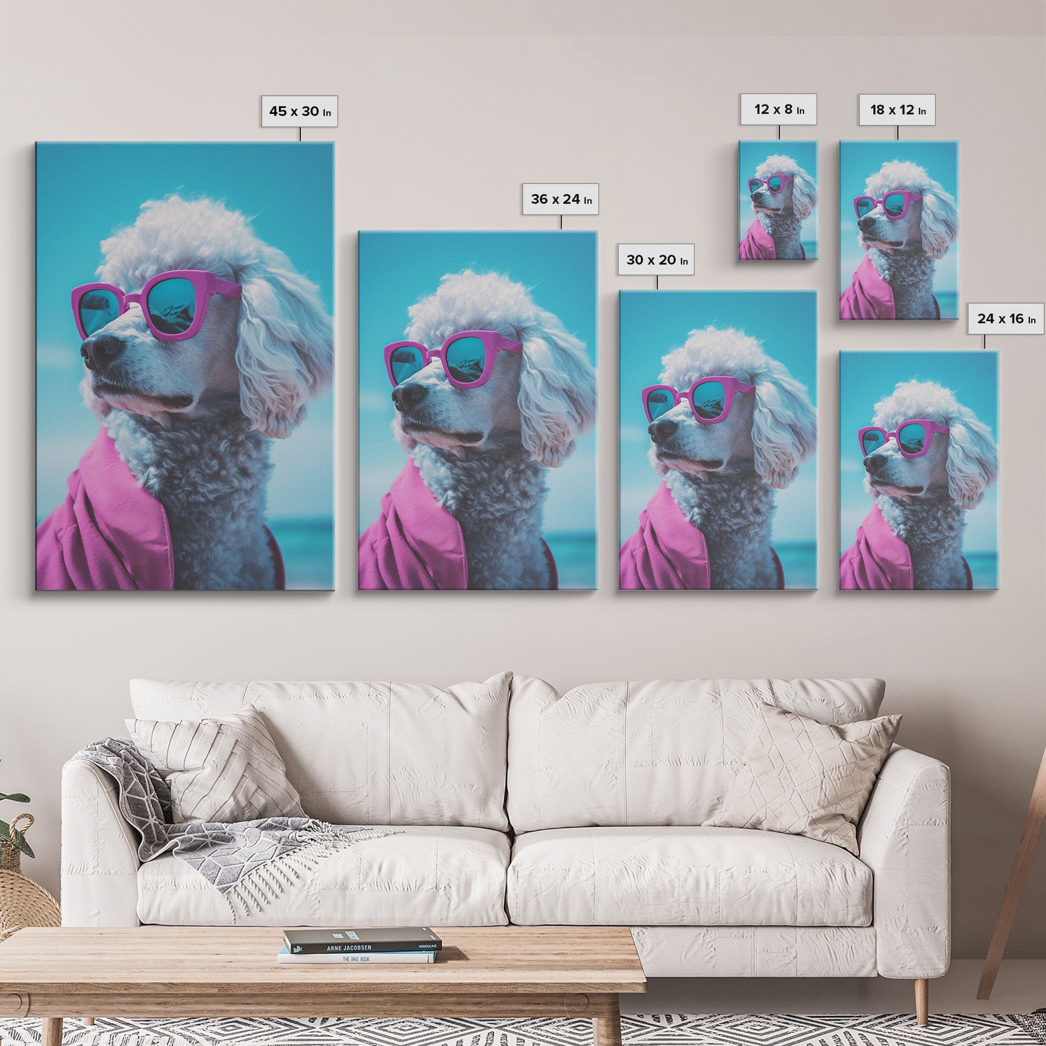 Poodle In Pink Shirt Sunglasses Wall Print, Beach Art, Dog Print, Dog Portrait, Framed Wall Art, Framed Canvas, Wall Print, Wall Canvas