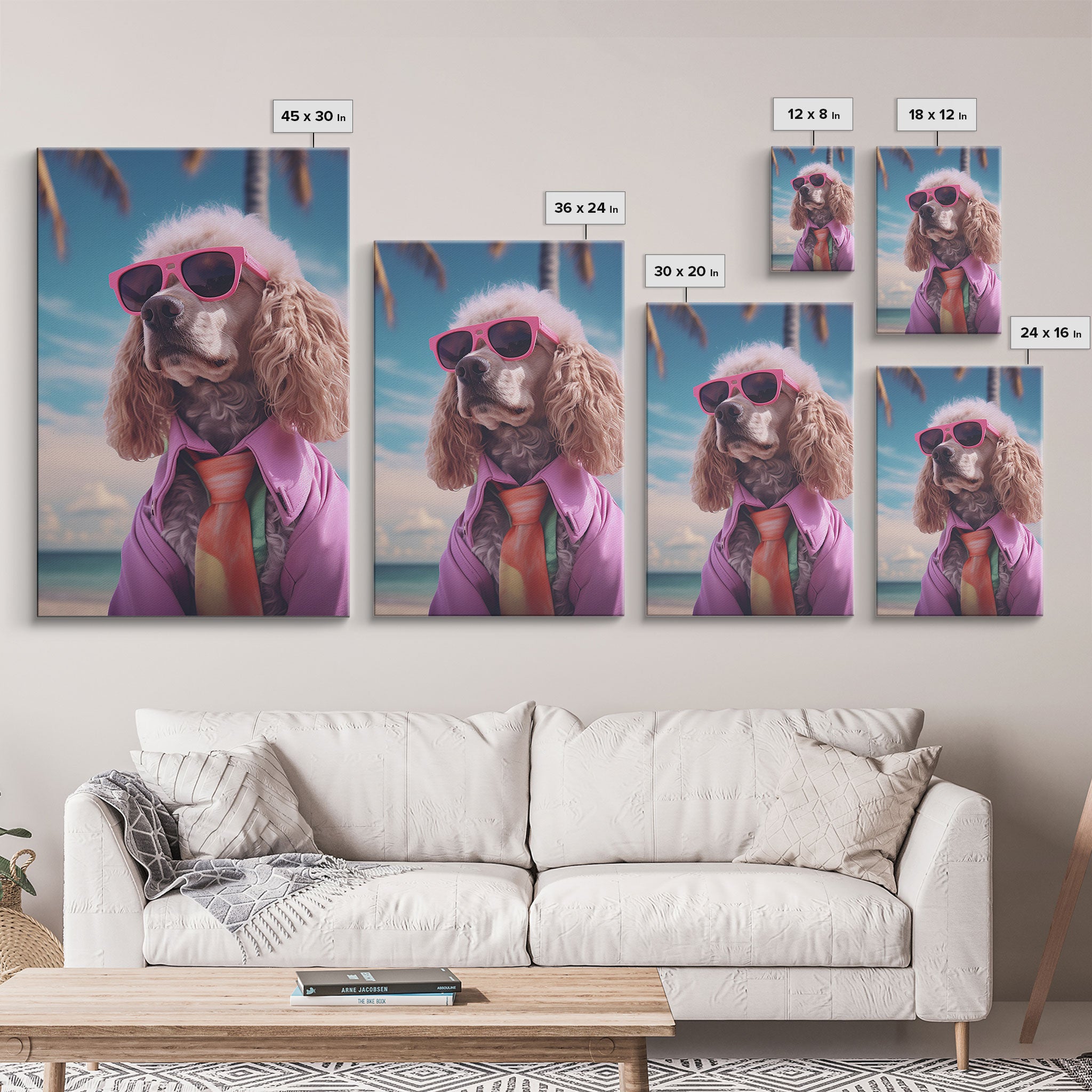 Poodle In Pink Shirt Sunglasses Wall Print, Beach Art, Dog Print, Dog Portrait, Framed Wall Art, Framed Canvas, Wall Print, Wall Canvas