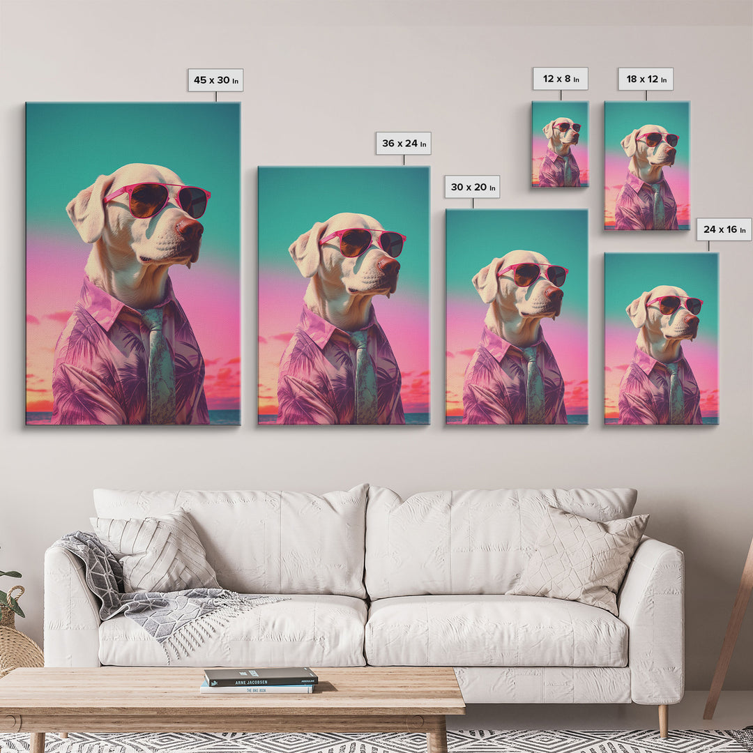 Labrador In Pink Hoodie Sunglasses Wall Print, Beach Art, Dog Print, Dog Portrait, Framed Wall Art, Framed Canvas, Wall Print, Wall Canvas