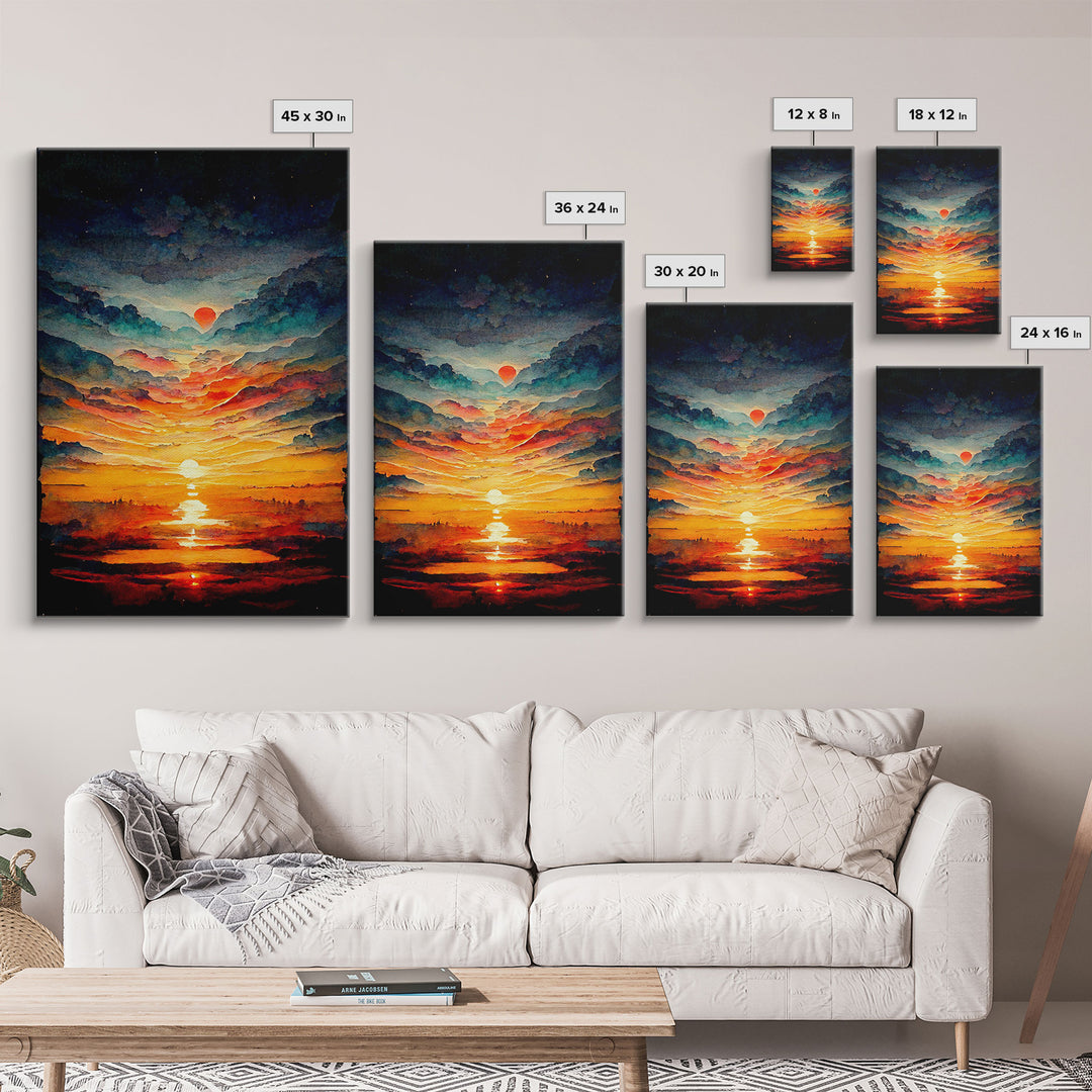 Abstract sunset and clouds canvas print, beautiful oil painting print, nature and landscape wall art, ready to hang