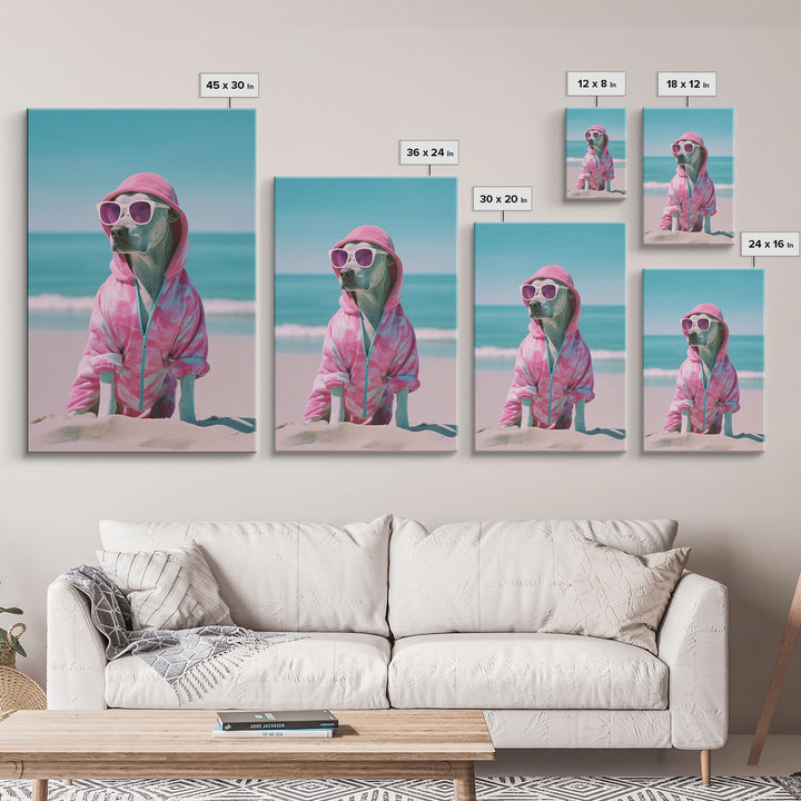 Labrador In Pink Hoodie Sunglasses Wall Print, Beach Art, Dog Print, Dog Portrait, Framed Wall Art, Framed Canvas, Wall Print, Wall Canvas