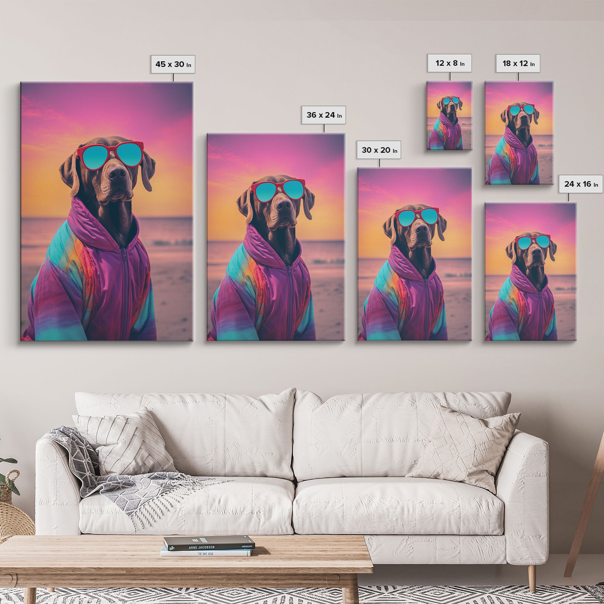 Great Dane In Pink Jacket Sunglasses Wall Print, Beach Art, Dog Print, Dog Portrait, Framed Wall Art, Framed Canvas, Wall Print, Wall Canvas