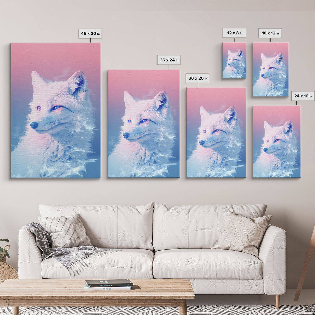 White Fox Wall Print, Animal Art Print, Animal Portrait, Pink Art, Wildlife Art, Framed Wall Art, Framed Canvas, Wall Print, Wall Canvas