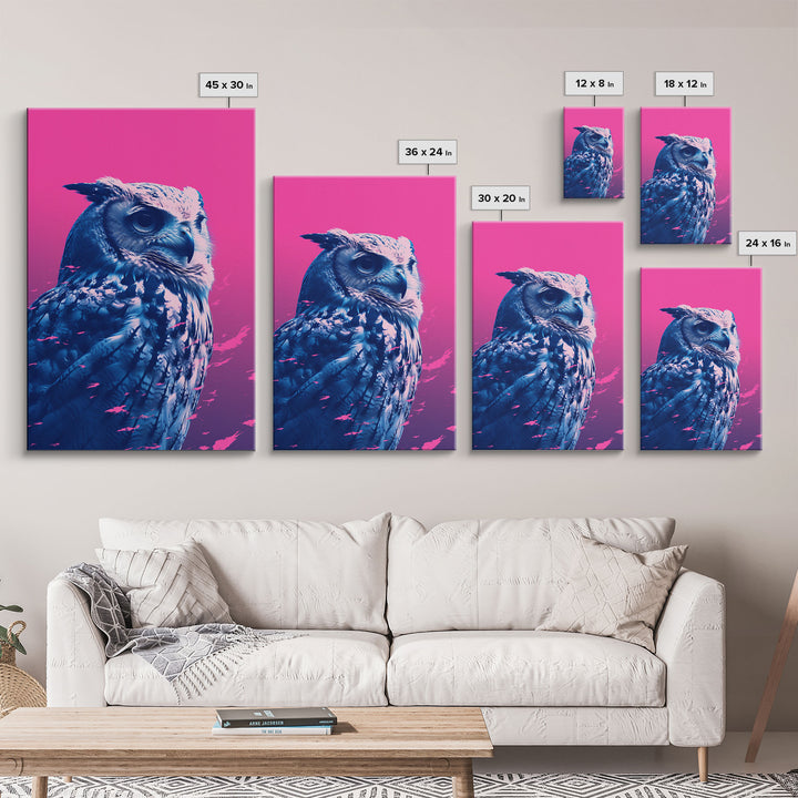 Owl Wall Print, Animal Art Print, Animal Portrait, Pink Art, Wildlife Art, Bird Art, Framed Wall Art, Framed Canvas, Wall Print, Wall Canvas