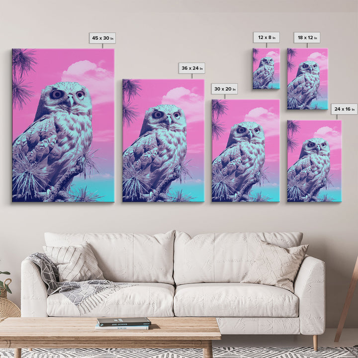 Wildlife Art, White Owl Wall Print, Animal Art Print, Pink Art, Bird Wall Art, Framed Wall Art, Framed Canvas, Wall Print, Wall Canvas