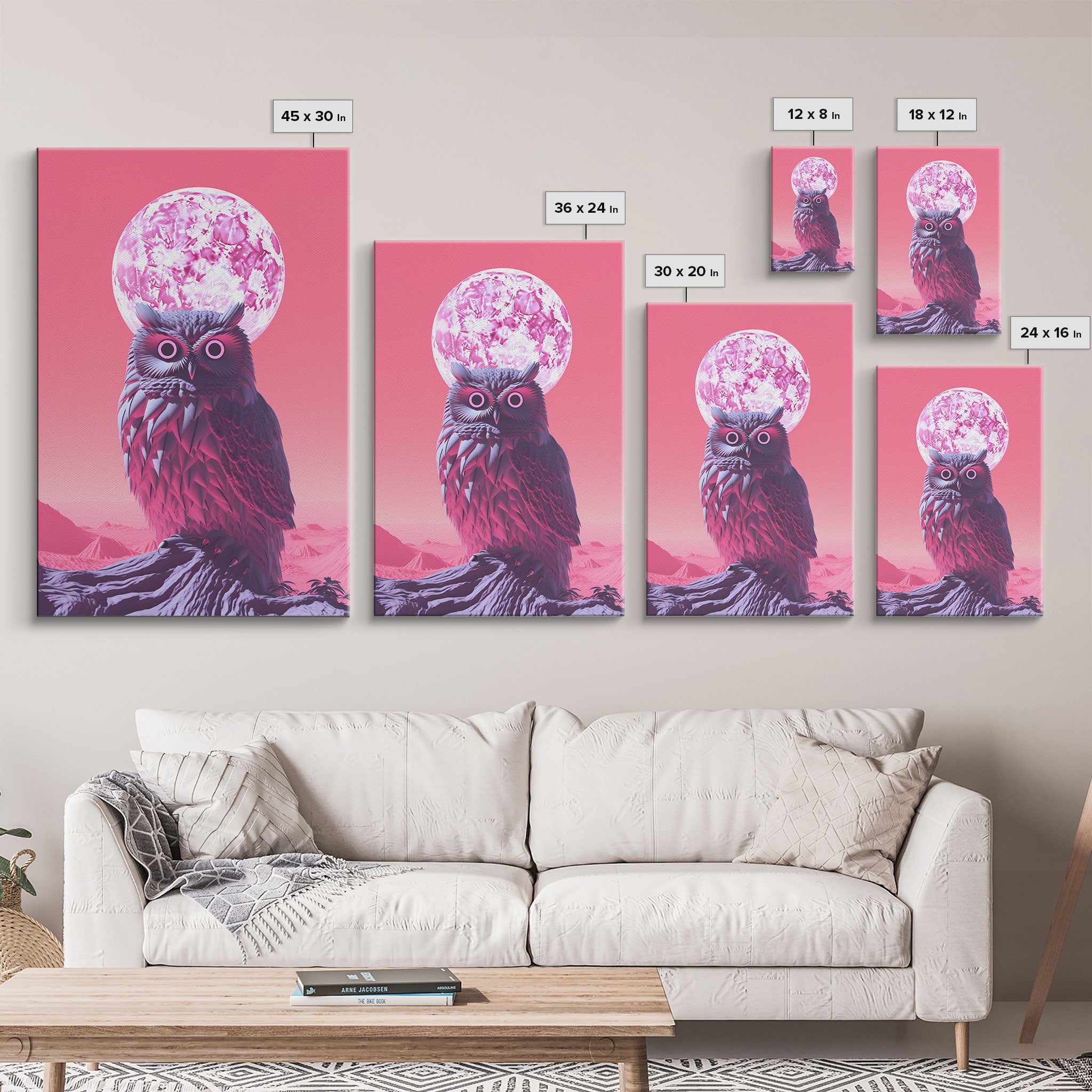 Owl Wall Print, Animal Art Print, Abstract Bird Wall Art, Animal Portrait, Pink Art, Framed Wall Art, Framed Canvas, Wall Print, Wall Canvas