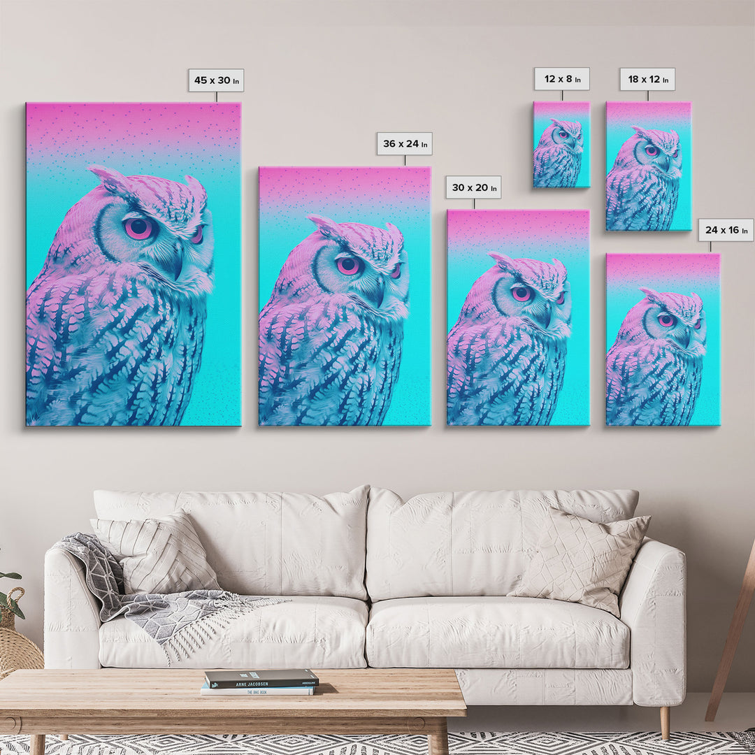 Owl Wall Print, Animal Art Print, Abstract Art, Animal Portrait, Blue And Pink Art, Framed Wall Art, Framed Canvas, Wall Print, Wall Canvas