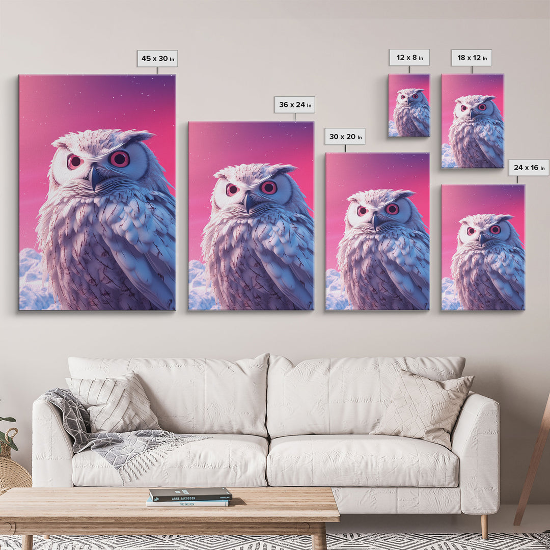 Owl Wall Print, Animal Art Print, Wildlife Bird Art, Animal Portrait, Pink Art, Framed Wall Art, Framed Canvas, Wall Print, Wall Canvas