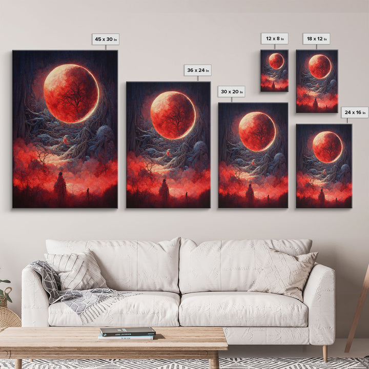 Spooky Horror Canvas Print, Bloodmoon Sunset, Blood moon, Halloween Wall Art, Cosmic Horror, Ready To Hang