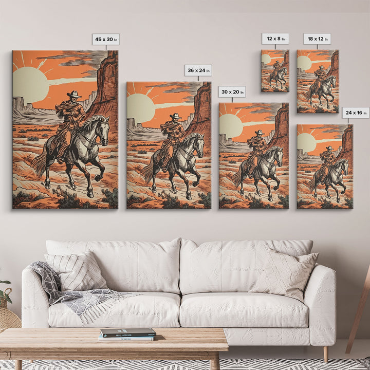 Rustic Horse Rider Oil Painting Canvas Print, Vintage Western Cowboy Art, Southwest Room Decor, Countryside Print, Country Art