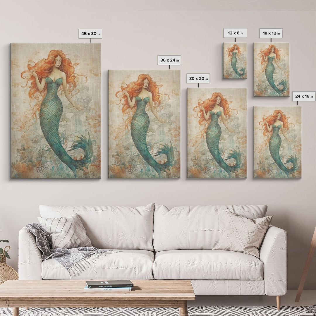 Coastal Mermaid Canvas Print Or Poster, Framed