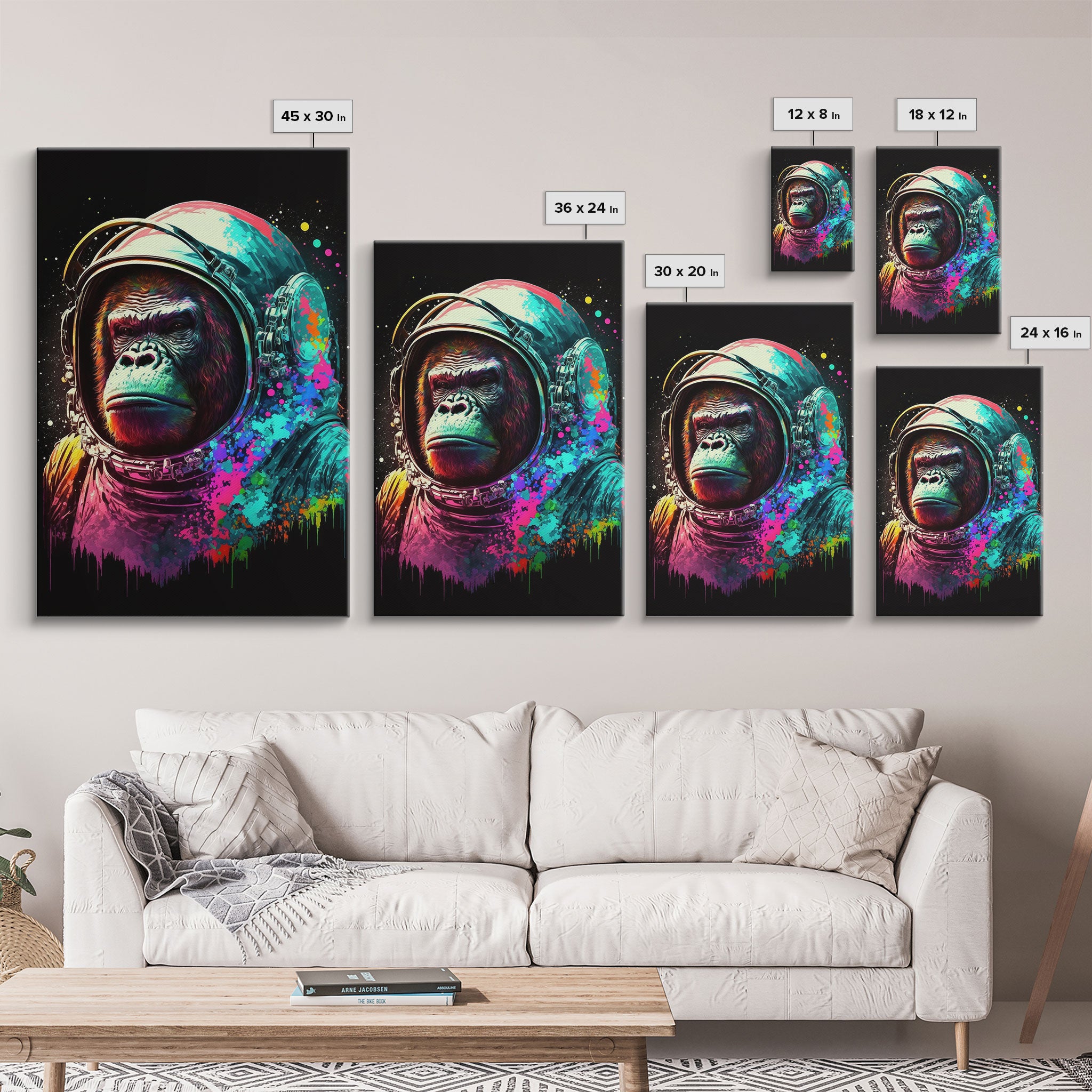 To The Moon, Space Gorilla Astronaut, Framed Canvas Print, GME, NFT Style Decor, Large Wall Art, Ape Astronaut, Psychedelic Graffiti Art