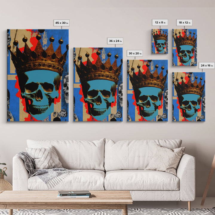 Skull With The Gold Crown, Framed Canvas Print, Unique Fantasy Undead Wall Art