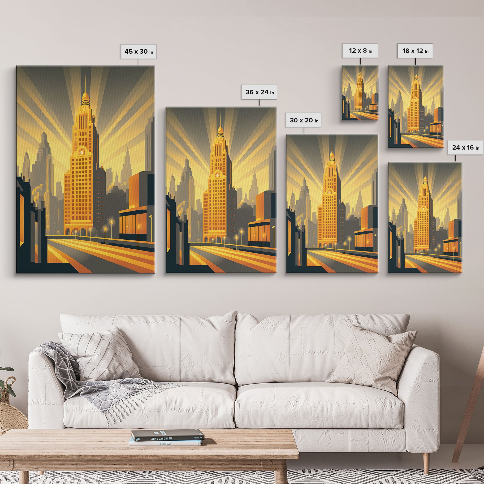 Art Deco Architecture, Framed Canvas Print, 1930s Style Art Deco City Skyline