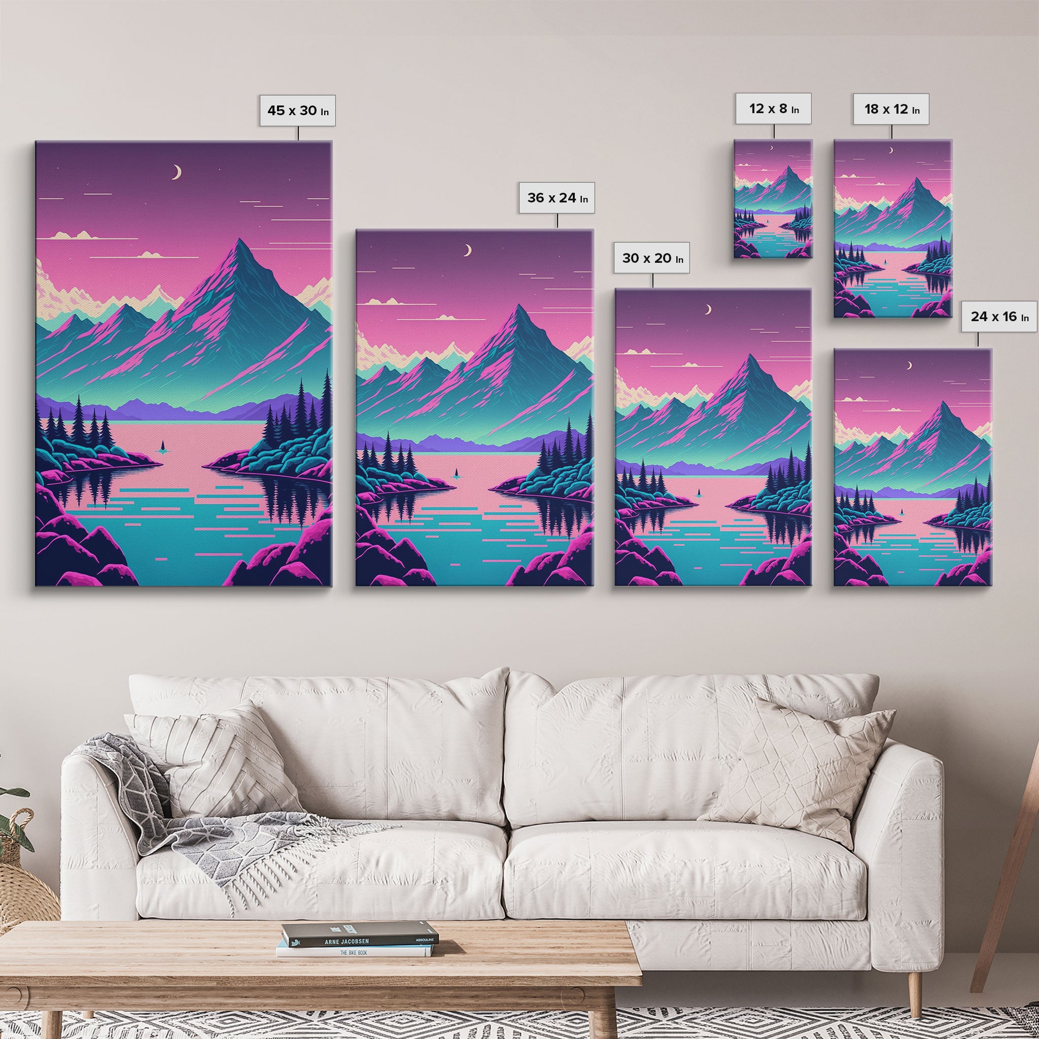 Pink and Purple Fantasy Mountain Art, Framed Canvas Print, Pacific Northwest Inspired Fantasy Art, Pop Art