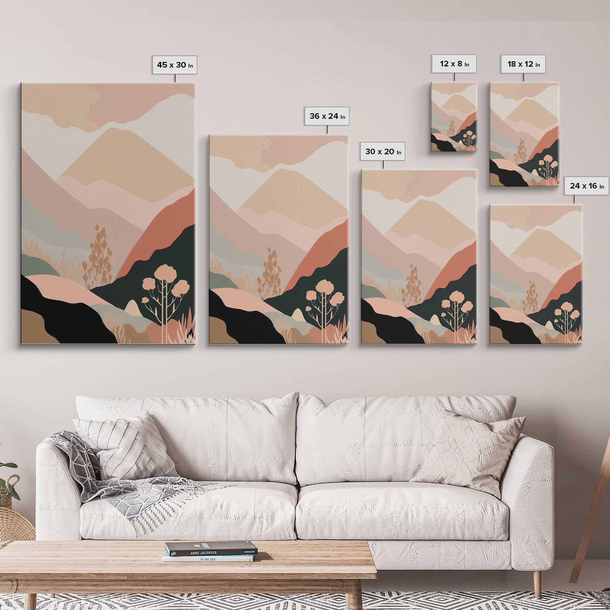 Scandinavian Inspired Midwestern Art, Minimalist Boho Style Desert Landscape, Framed Canvas Print, Western Abstract Art