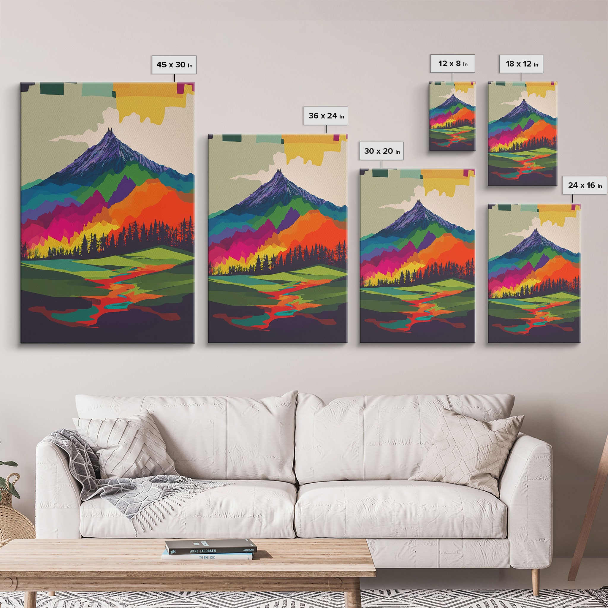 Surreal Rainbow Mountain Landscape, Framed Canvas Print