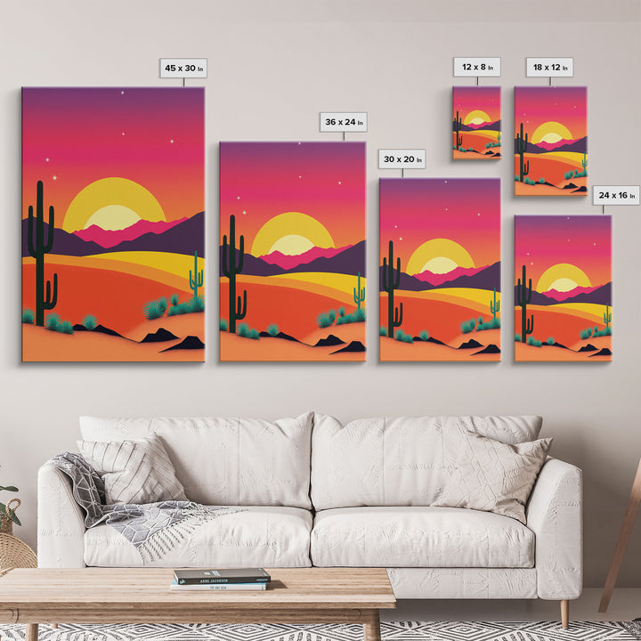 Framed Canvas Art | Sunset Desert Landscape | Pop Art Style | UV-Resistant Coating | Hand-Stretched | 1.5" Thick Wooden Frame