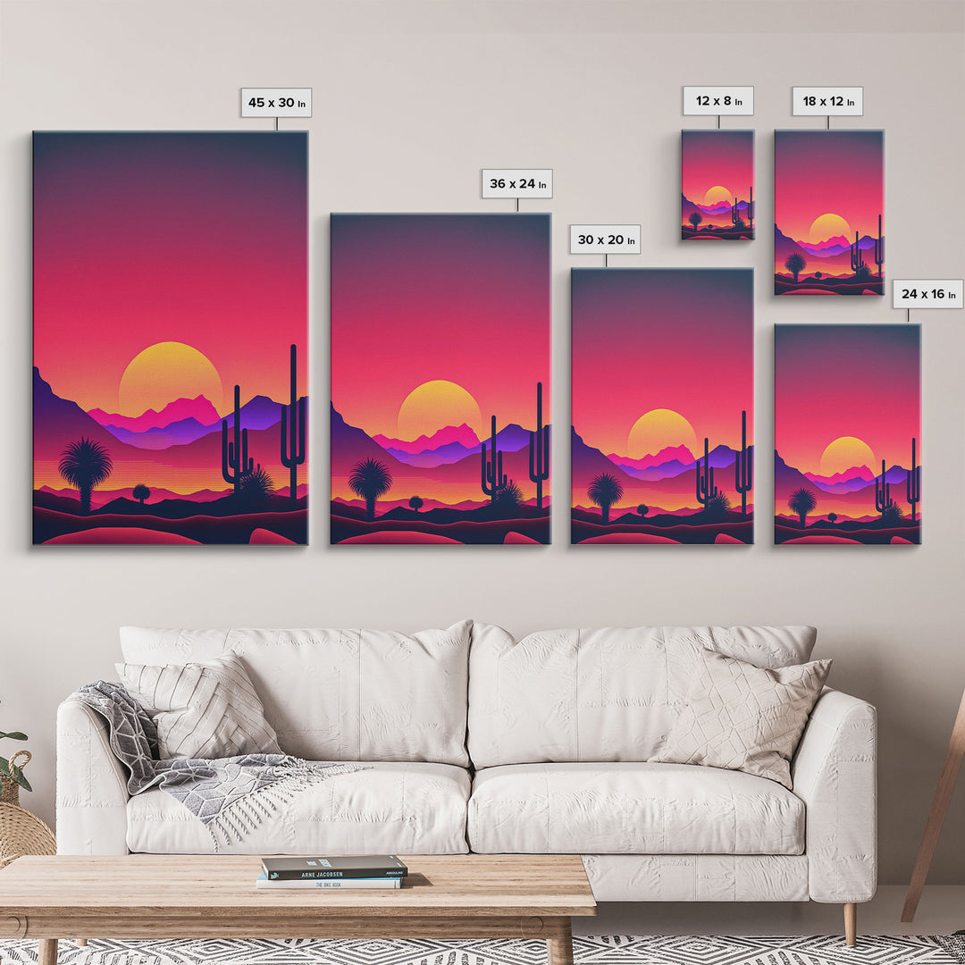 Framed Canvas Art Print - Desert Landscape at Sunset - Pop Art Style - Home Decor - Southwest Art, California Desert Decor