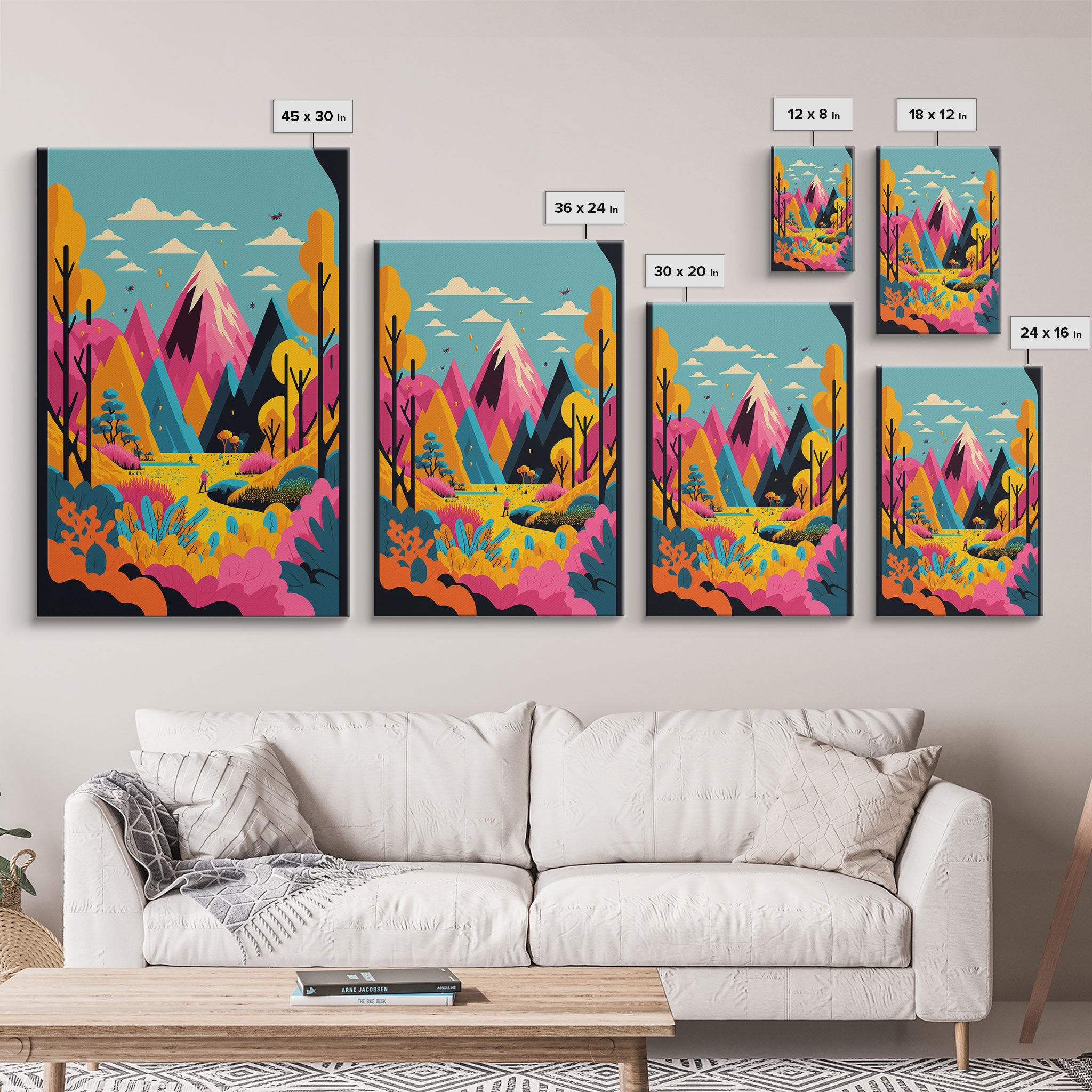 Trendy Pop Art, Surreal / Abstract Mountain Landscape, Fantasy Decor, Framed Canvas Print