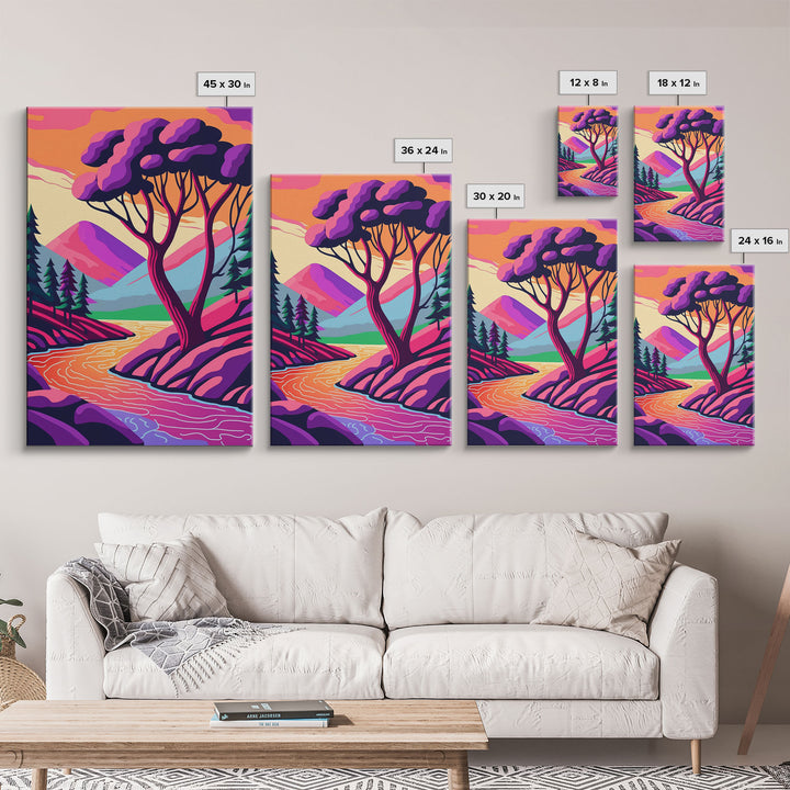 Surrealist Pop Art, Pink Fantasy Landscape Art, Framed Canvas Print