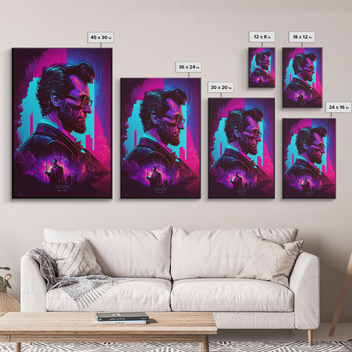 Synthwave Abraham Lincoln, Wall Art, Punk Rock Lincoln, Vampire Hunter, Goth Art, Retro Vibes Wall Art