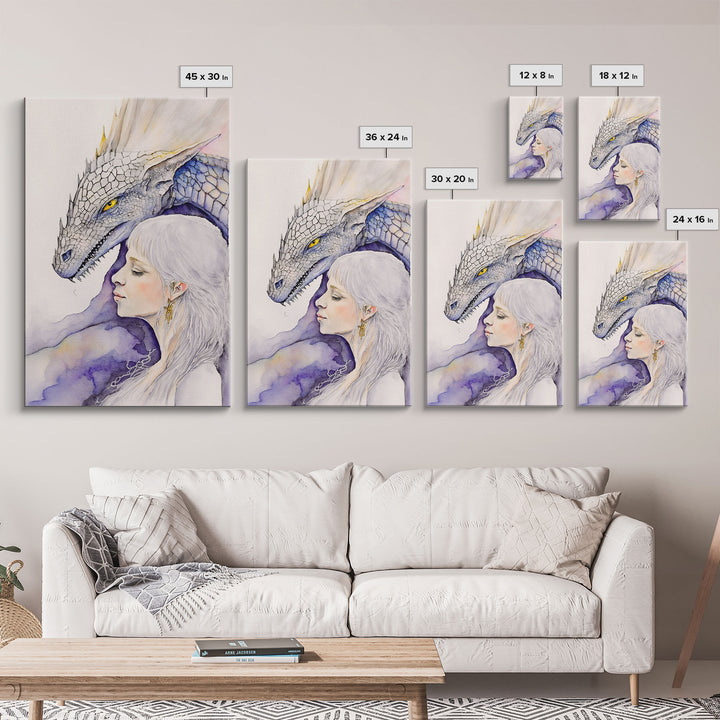 Dragon Painting Canvas Print, Dragon Art, Fantasy Art, Fantasy Painting Wall Art, Girl and Her Dragon, Dragon Girl