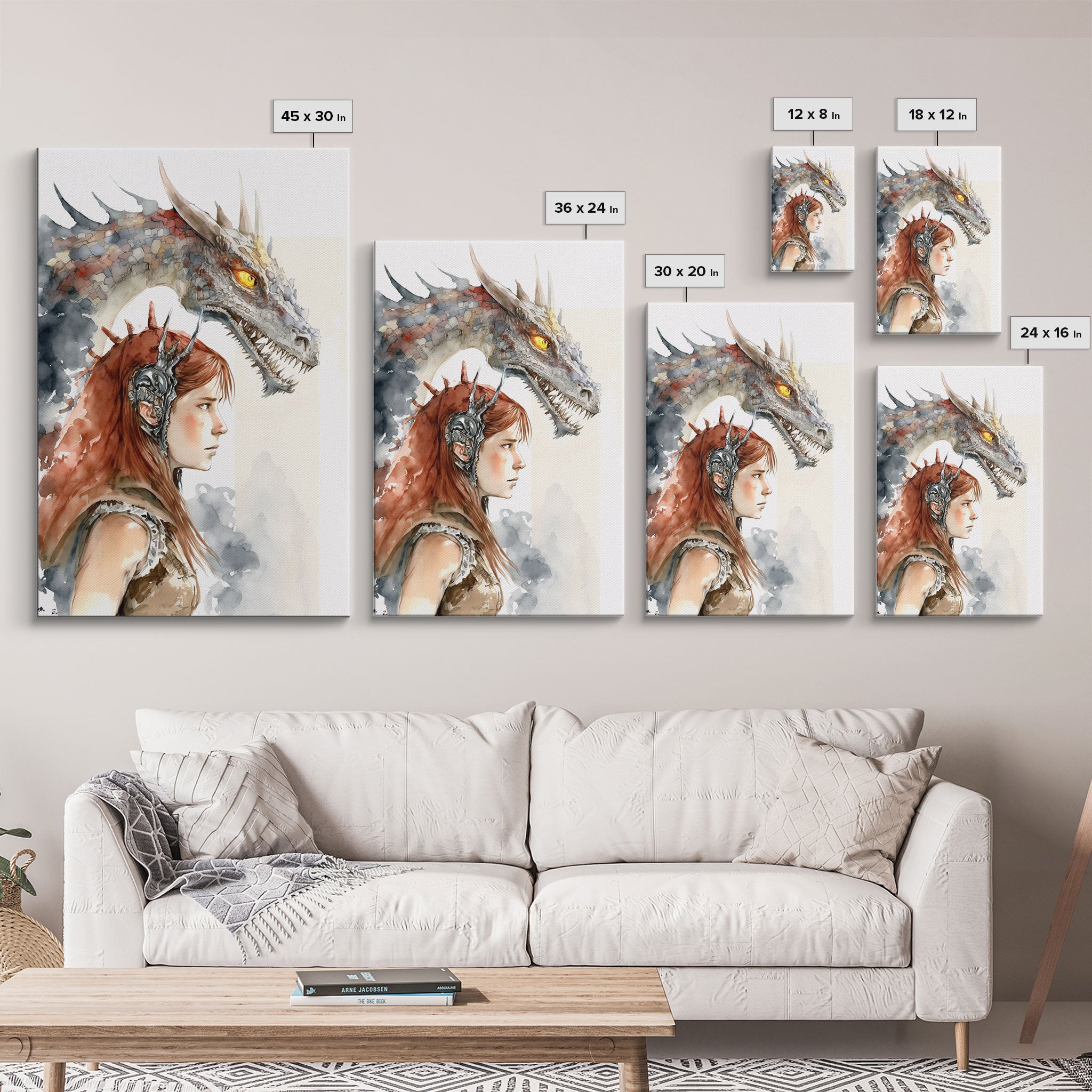 The Dragon Girl, Dragon Painting Canvas Print, Dragon Art, Fantasy Art, Fantasy Painting Wall Art, Girl and Her Dragon, Gamer Gift Wall Deco