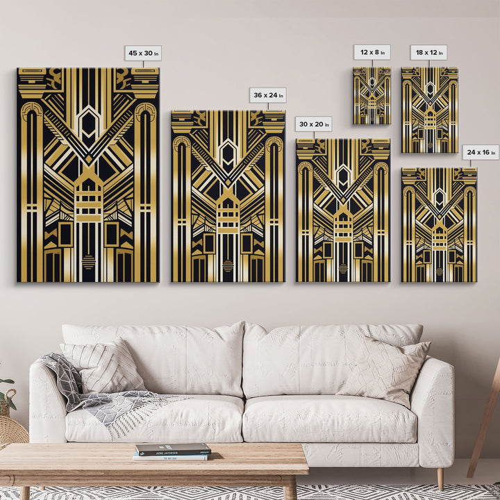 Art Deco Pattern Wall art, Framed Canvas Print, Art Deco, Gold art, Geometric art, Wall decor, Midcentury Modern, Lines art, Wall decor