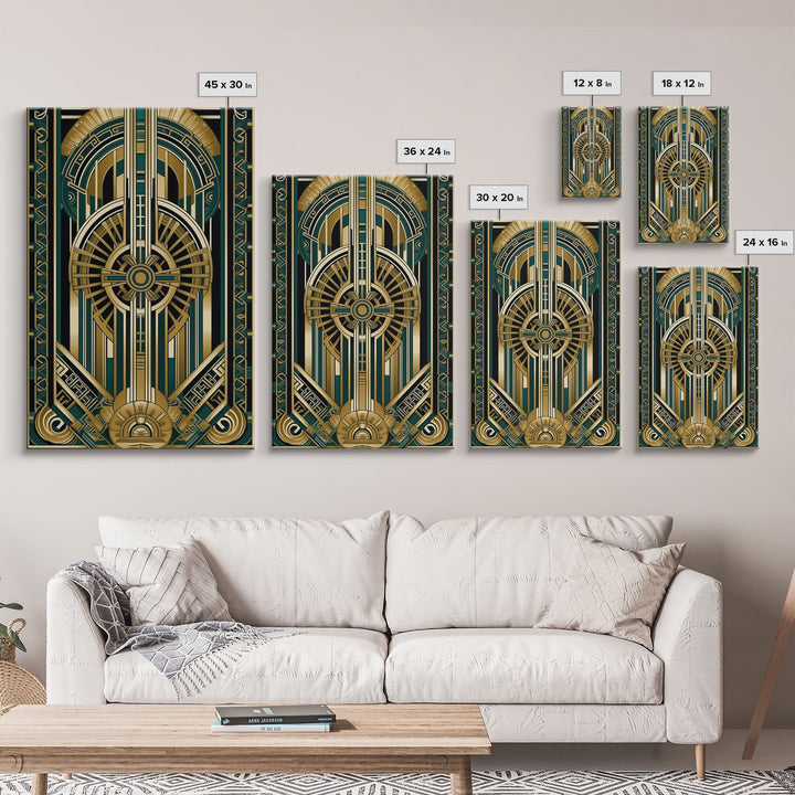 Art Deco Pattern Wall art | Framed Canvas Print | Art Deco | Gold & green art | Wonderful art | Lines art | Geometric art | Living room art