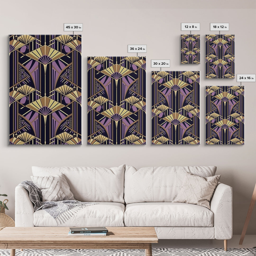 Art Deco Pattern Wall art - Framed Canvas Print - Art Deco - Stained glass art - Ornament art - Geometric art - Purple & gold art - Wall art