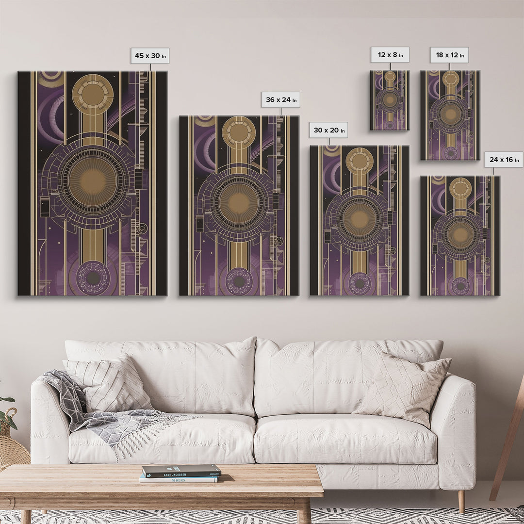 Midcentury Modern Wall art | Framed Canvas Print | Art Deco | Pattern art | Purple & gold art | Abstract art | Ornament art | Lines art