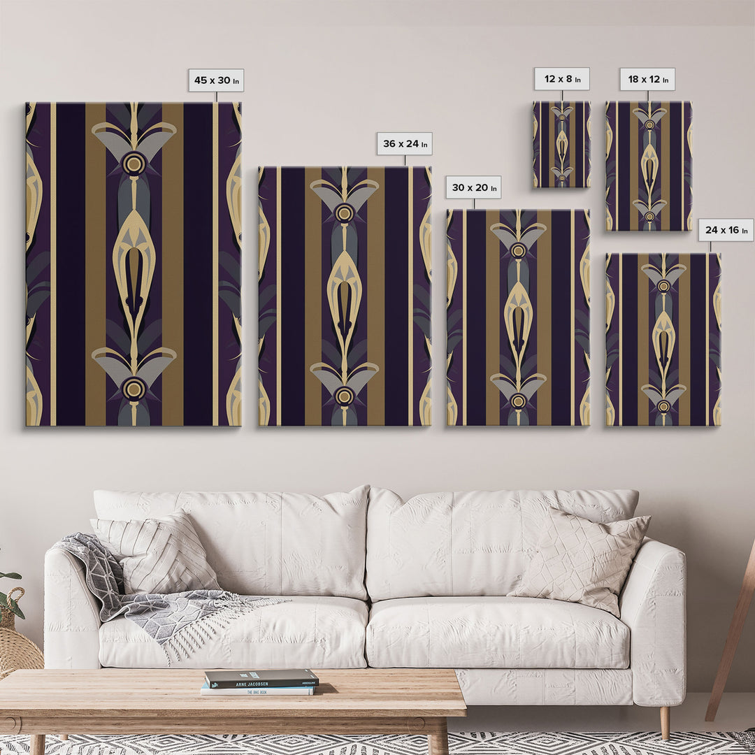 Midcentury Modern Wall art - Framed Canvas Print - Art Deco-  Office decor - Purple & gold art - Ornament art - Abstract art - Geometric art