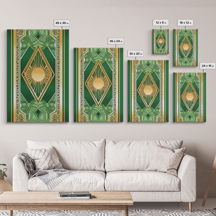 Midcentury Modern Wall art, Framed Canvas Print, Art Deco, Gold & green art, Framed painting, Original painting, Office decor, Geometric art