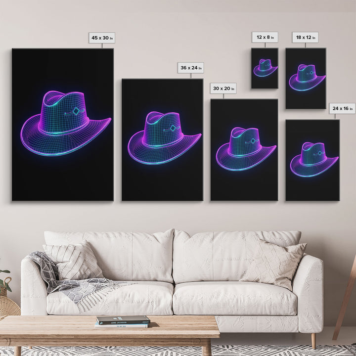 Purple Cowboy Hat Wall Decor, Cowgirl Hat Print, Western Art, 3D Art, Minimalist Print, Wall Decor, Canvas Print, Wall Art, Framed Canvas