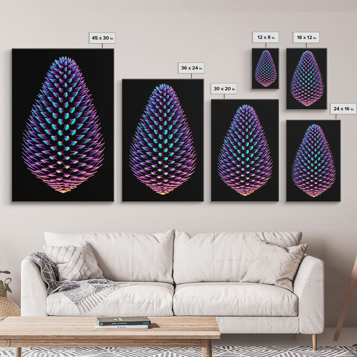 Purple Pine Cone Wall Art, 3D Wall Decor, Nature Art, Minimalist Print, Wall Decor, Canvas Print, Wall Art, Framed Canvas