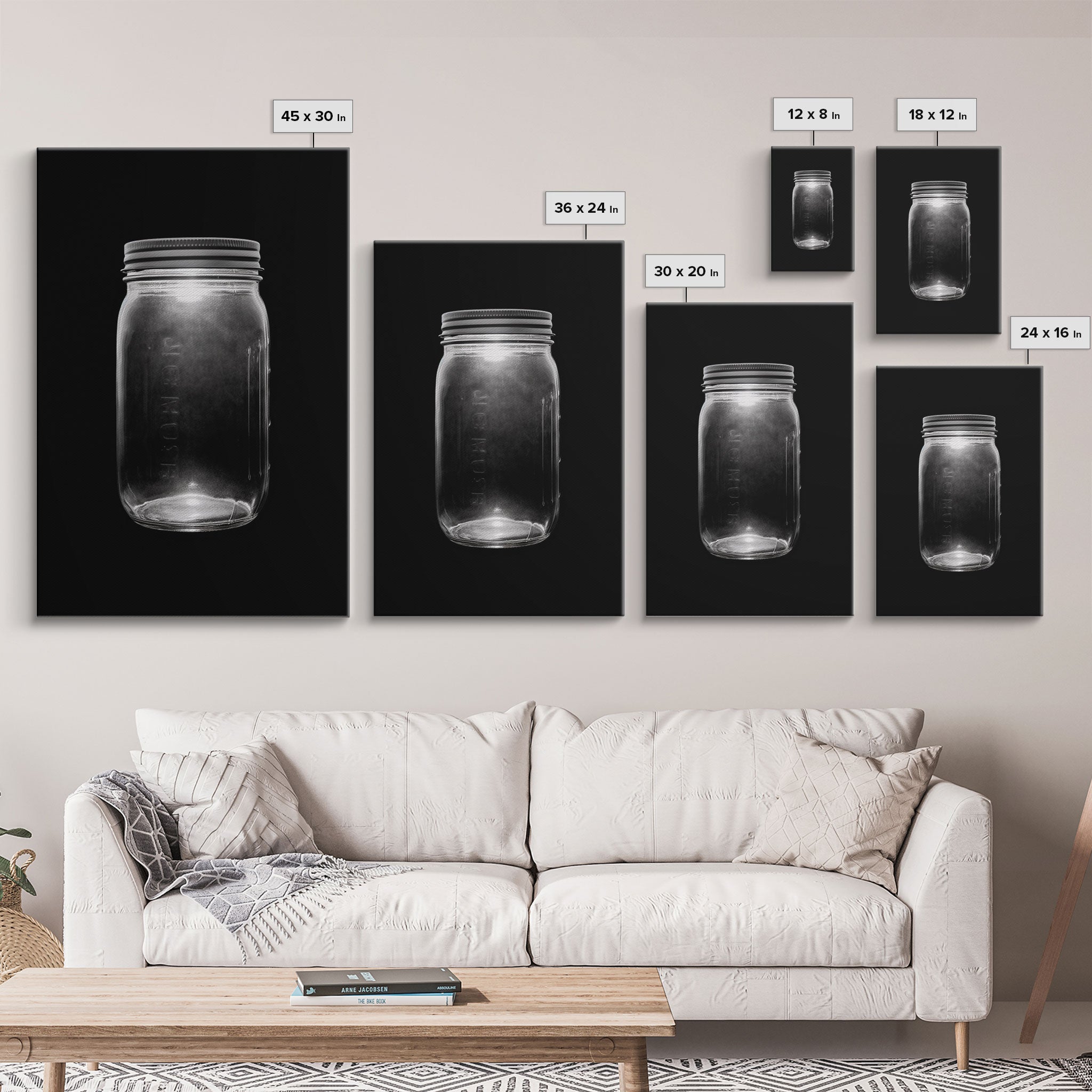 Mason Jar Wall Art, Jar Art Print, Black And White Art, Minimalist Art, Wall Decor, Canvas Art, Wall Art, Framed Canvas Wall Decor